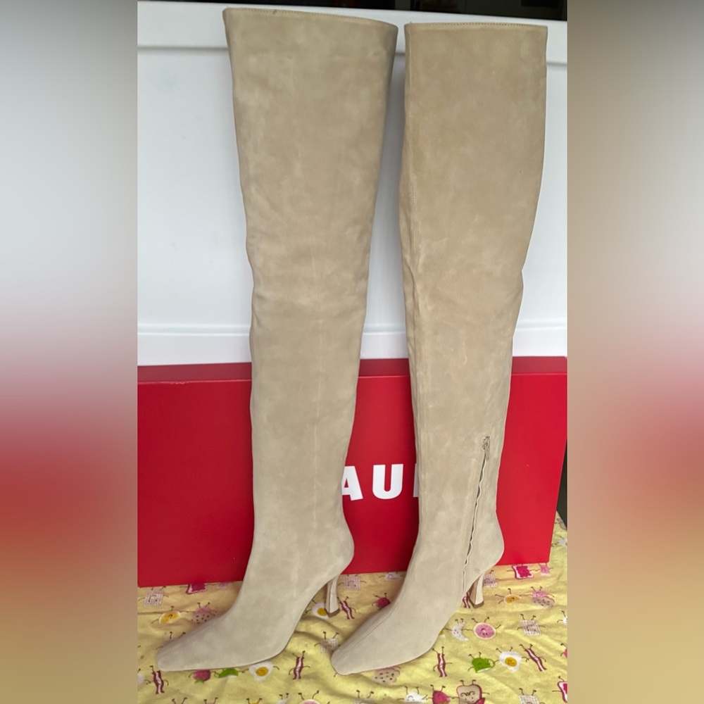 STAUD Cami Over The Knee Suede Stiletto Heel Boots Taupe Size EU 38.5 = 8.5 NIB